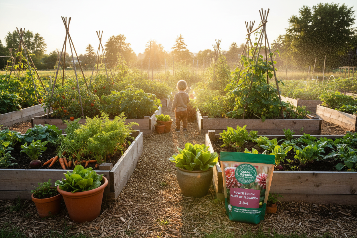 Gaia Green Power Bloom en huerto familiar al amanecer